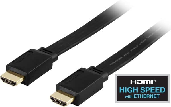 Fladt High Speed HDMI kabel m/ethernet - 2.0m - Livstidsgaranti