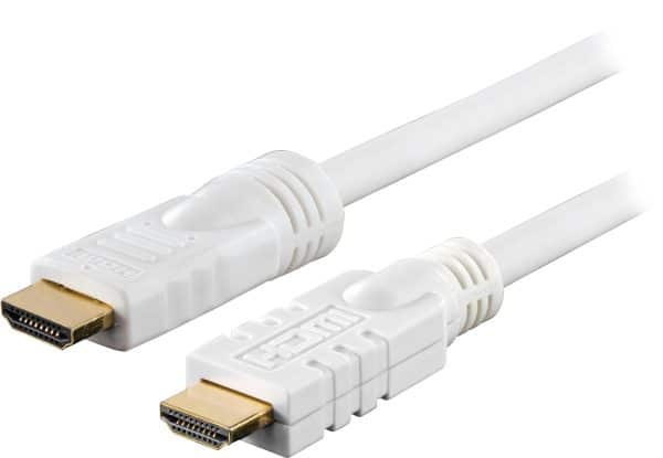 HDMI kabel 1.4 - Aktivt - High Speed med Ethernet - 15m - Hvid - Livstidsgaranti