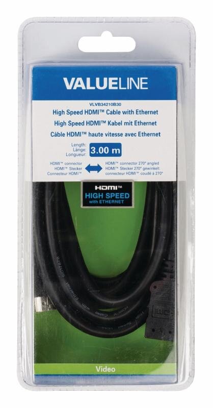 High Speed Hdmi Kabel Med Ethernet HDMI-Stik - HDMI-Stik Vinklet 270Â° 3.00 m Sort