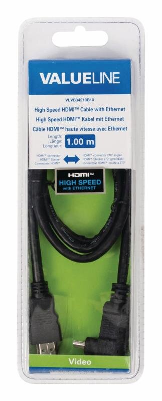 High Speed Hdmi Kabel Med Ethernet HDMI-Stik - HDMI-Stik Vinklet 90Â° 1.00 m Sort
