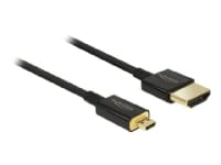 Delock Slim High Quality - HDMI-kabel med Ethernet - mikro HDMI han til HDMI han - 25 cm - trippelskærmet parsnoet - sort - 4K support
