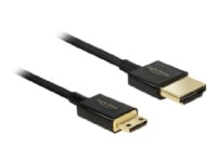 Delock Slim High Quality - HDMI-kabel med Ethernet - mini HDMI han til HDMI han - 25 cm - trippelskærmet parsnoet - sort - 4K support