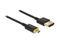 Delock Slim Premium - HDMI-kabel med Ethernet - 19 pin micro HDMI Type D han til HDMI han - 2 m - tripel-afskærmet - sort - 4K support