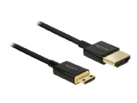Delock Slim Premium - HDMI-kabel med Ethernet - 19 pin mini HDMI Type C han til HDMI han - 2 m - tripel-afskærmet - sort